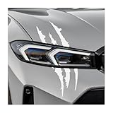 YTFRL 2 PCS Car Claw Mark Stickers, Monster Claw Headlight Decals Waterproof Vinyl Sticker, Stripes Scratch Marks Exterior Decoration for Sports Car SUV Pickup Truck Hood Window (White)