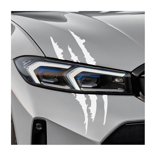 YTFRL 2 PCS Car Claw Mark Stickers, Monster Claw Headlight Decals Waterproof Vinyl Sticker, Stripes Scratch Marks Exterior Decoration for Sports Car SUV Pickup Truck Hood Window (White)