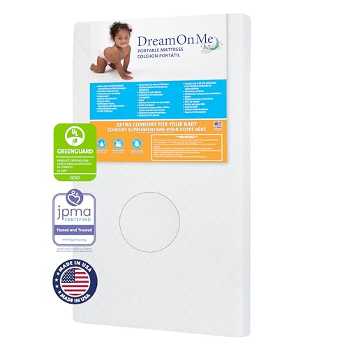 Image of Dream On Me Sunset 3” Fiber Baby Crib Mattress, Fits All Mini & Portable Cribs Only, Greenguard Gold and JPMA Certified Crib Mattress, Easy to Clean and Waterproof Vinyl Cover