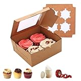 ZXFCGHL 20 Set Cupcake Boxes,Cupcake Carrier,Brown Cupcake Containers,Bakery Boxes with Windows and...