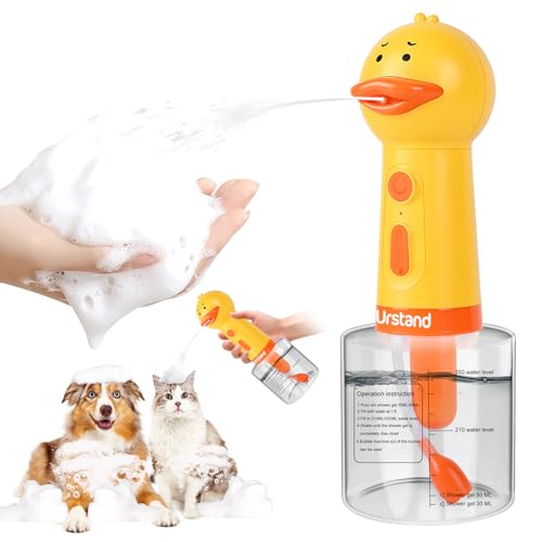 Urstand Dog Foaming Soap Dispenser Automatic Electric Dog Shampoo Foamer Sprayer Rechargeable Ducky Foaming Dog Shampoo Sprayer for Dog and Cat Bathing Bathroom Kitchen Pet Cleaning