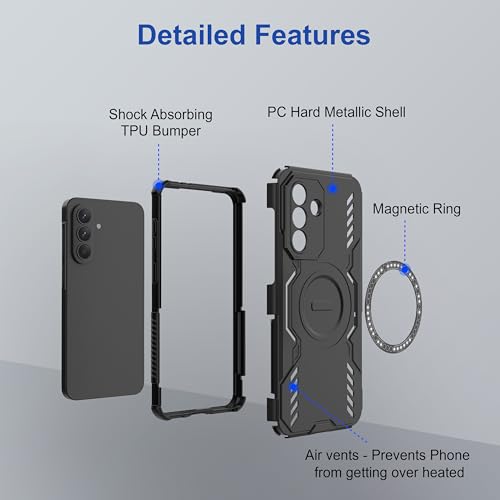 Image of amazon basics Back Case Cover for Samsung Galaxy A37 5G | Magnetic Case with Built-in Metal Ring | Supports MagSafe Charger, Wallet & Car Mount | Shockproof Hybrid PC + TPU | Black