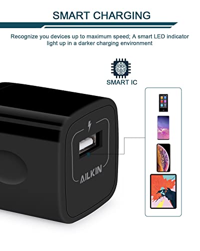 Image of AILKIN USB Wall Charger, Charger Adapter, Ailkin 2-Pack 2.1Amp Dual Port Quick Charger Plug Cube for Compatible with iPhone X /8 /7 /6S /6S Plus /6 Plus /6, Compatible