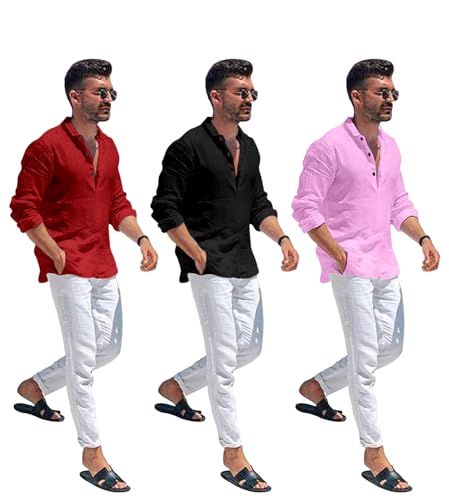 Image of Combo of Men Solid Cotton Blend Straight Kurta Shirt Pack of 2