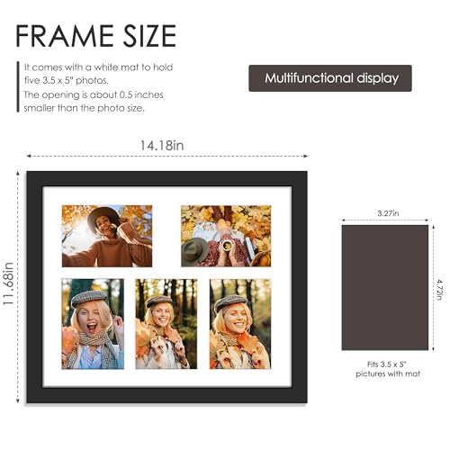 Image of DUENPY 10.5x13 Picture Frame 5-Opening 3.5x5 Collage Picture Frame Displays Five 3.5x5 inch Photos Collage Wall Decor Wall Hanging or Tabletop Black