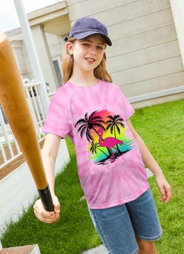 Image of SunFoucs Girls Kids Shirts Size 5-12 Tie Dye Casual Tshirt Short Sleeve Crewneck Tee Top | Short Sleeve Rainbow Tee Top