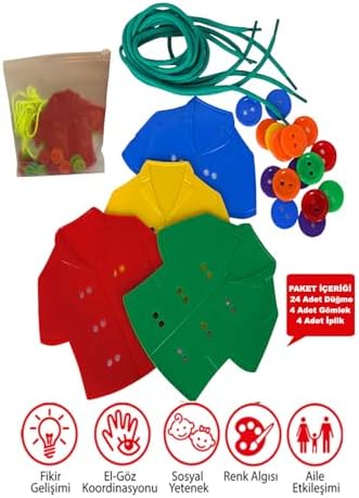 hyd Kıyafet Giydirme Eğitici Oyuncak Gömleğe Düğme Dikme İnce Motor Beceri Zeka Renk Algı Oyunu - Görsel 2