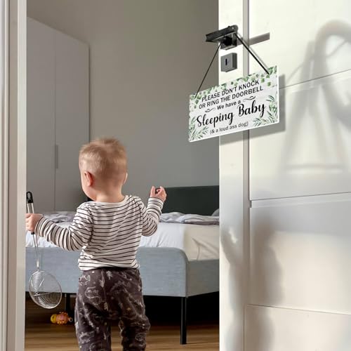 Image of Putuo Decor Sleeping Door Sign for Front Door PVC Shhh Sleeping Hanging Sign Do Not Knock Or Ring Doorbell Sign No Soliciting Sign for House Room Nursery Kindergarten Decor