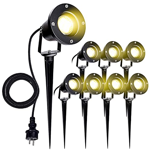 Einfeben 8 Pack 4W Spot LED Extérieur, Spot Jardin GU10 IP65 avec tête de piquet, Lampe LED Extérieur Blanc Chaud pour Chemin Extérieur, Lampe de Pelouse