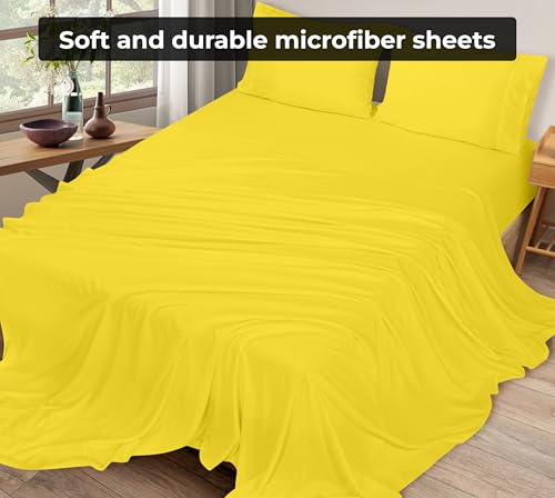 Image of Royale Linens 2 Pack Bulk Flat Sheet Set - Top Sheets -Soft 1800 Microfiber -Wrinkle & Stain Resistant - for Hotel, Massage Table, Hospital, Dorm - Twin XL Flat Sheet Sold Separately (Twin Xl, Yellow)