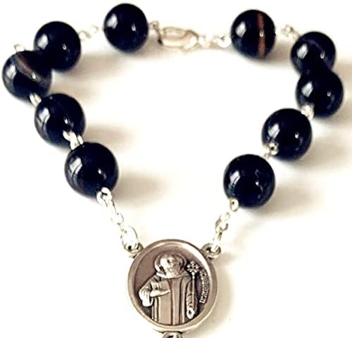 elegantmedical HANDMADE Natural Black Agate bead Catholic Saint St. BENEDICT one decade rosary bracelet cross Religions Gifts Rosary for Car - Image 7