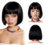Bob Perücke Damen Schwarz – Perücke Damen Fasching für Karneval & Cosplay, Schwarz Kurze Bob Perücken mit Pony, 30cm glatte Synthetik Perücke Schwarz Bob für Motto-Partys, PerrüCke Frauen Kurz
