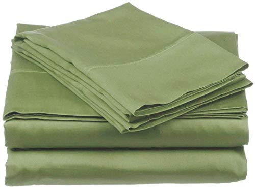 Image of Olive Green Bedsheet with 4 Pillow Covers 400TC 100% Egyptian Cotton Premium 5 Piece Bedsheets Single Bed