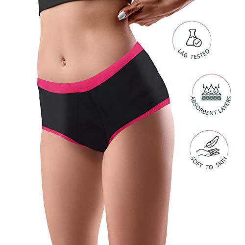 Image of DChica Period Panties Medium to Heavy Flow No Pad Required Anti Microbial, Absorbent Menstrual Underwear | Period Panty for Women & Girls Easy to Wash, Leak Proof, Reusable Briefs (Pack of 1) Black