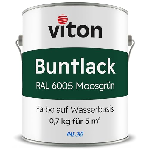 Viton Buntlack 0,7 Kg Grün - Seidenmatt - Wetterfest für Außen und Innen - 3in1 Grundierung & Lack - HAE 30 - Nachhaltige Farbe auf Wasserbasis für Holz, Metall & Fliesen - RAL 6005 Moosgrün