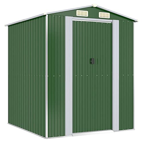 Camerina Geräteschuppen Grün 192x191x223 cm Verzinkter Stahl Gartenhaus Gartenschrank Garden Shed Fahrradunterstand GeräTeschuppen – Bild 3
