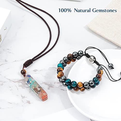 Seazoon Triple Protection Bracelet Necklace For Men Women, 8Mm Beaded Protection Crystals Healing Crystal Stones Bracelets, Blue Tiger Eye Bracelet For Men Women Christmas Gift Jj10-3 #TOP4