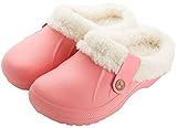 ChayChax Waterproof Slippers Women Men Fur Lined Clogs Winter Garden Shoes Warm House Slippers Indoor Outdoor Mules, Pink, 6-7 Women/5-6 Men