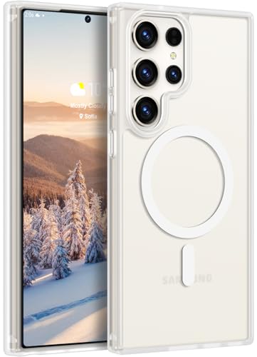Image of Rayboen for Samsung Galaxy S23 Ultra Case Magnetic, [Compatible with Magsafe] Protective Skin Finish Matte Phone Cover for Samsung S23 Ultra with Translucent Hard Back & Soft Edge, Matte SemiClear