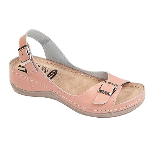 Ledi 408-B4 Anatomic Sandalias Zuecos Mules Zapatillas Zapatos de Cuero, Mujer, Desnudo, EU 39