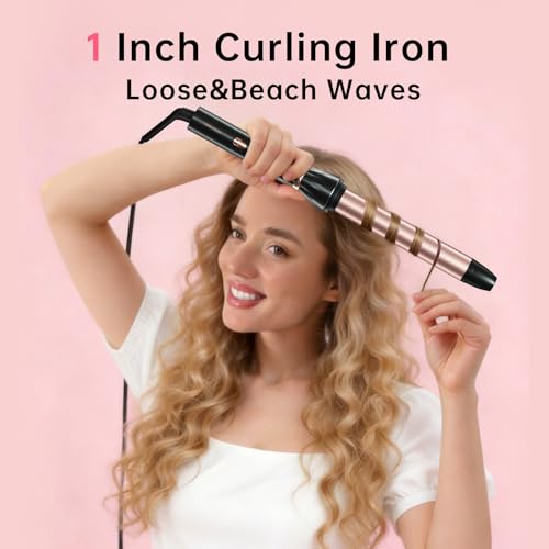 Image of Hahahope 1 Inch Ceramic Curling Wand, Long Barrel Hair Curler for Medium to Long Hair, Clamp-Free for Loose Waves, 2 Heat Settings, Dual Voltage 100-240V, Professional Hair Curler with Glove