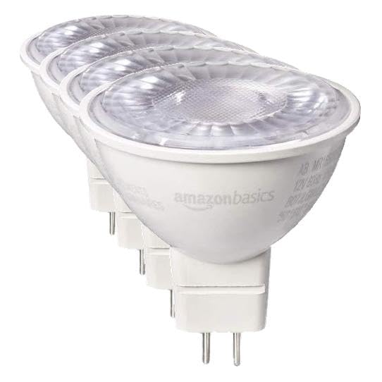 Amazon Basics MR16 LED Light Bulb, 50 Watt Equivalent, Energy Efficient 7W, GU 5.3 Base, Warm White 3000K, Dimmable, 10,000 Hour Lifetime, 12V Low Voltage|6 Count (Pack of 4)
