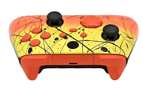 Image of Hand Airbrushed Fade Custom Controller Compatible with Xbox Series X /S & Xbox One (Series X /S Orange & Yellow W /Orange Inserts)
