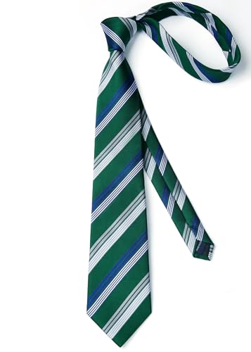 Image of Enlision Mens Ties Stripe Tie and Pocket Square Set Classic Formal Woven Neckties Handkerchief Cufflinks Wedding