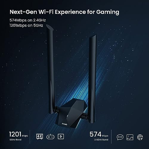 Image of Tenda U18a AX1800 Wi-Fi 6 Dual-Band Powerful Signal USB 3.0 Adapter with High-Gain 5dBi Antennas MU-MIMO 1800Mbps for PC /Desktop /Laptop, Supports Windows 11 & 10 Only (Black)
