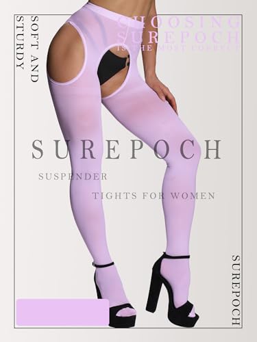 Image of SUREPOCH Suspender Tights for Women Plus Size Garter Belt White Control Top Pantyhose