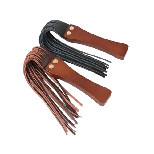 Látigo de cuero negro pack de 2 unidades con mango de piel y látigo marrón 3