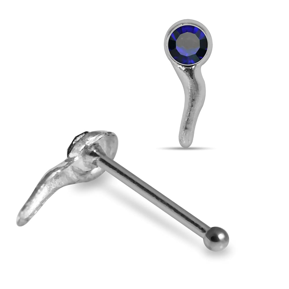 Jeweled Head Sperm Sterling Silver Ball End Nose pin Body Jewelry