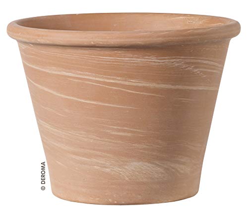 DeRoma Sha Baked Terracotta Flower Pot, White With Brown Accents, 8.3 inches, Outdoor