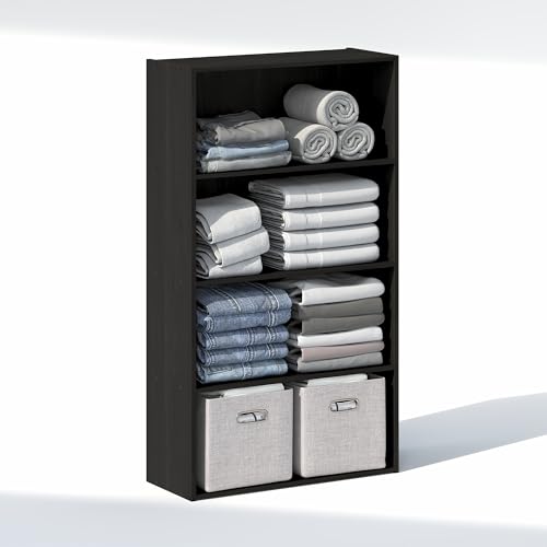 Image of Furinno Reed Closet Organizers and Storage, 4-Tier Closet Organizer, Open Shelf Closet Storage, for Wardrobe, Bedroom, Living Room, Espresso