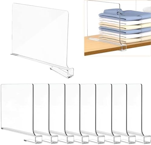 URHELP 8 Stück Transparente Acryl-regaltrenner, Multifunktionaler Shelf Divider, 30x20cm Regalteiler, Kleiderschrank Trenner für Schlafzimmer Küche Schränke und Organisation