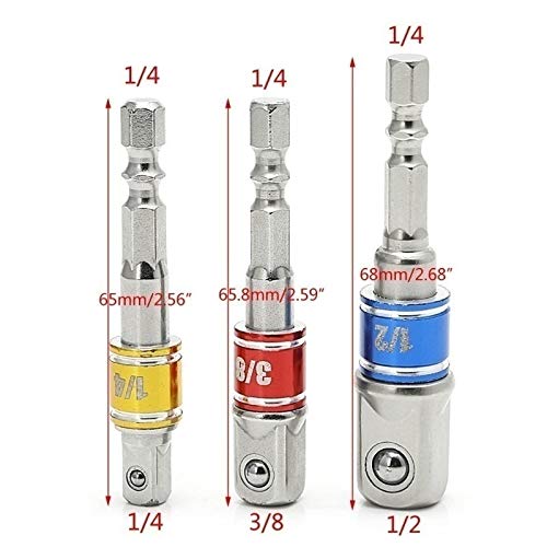 Drill Set bit 1 Pc Wrench Socket Adapter Drill Bit Hex Shank 1/2 1/4 3/8 with Steel Balls Driver Drill Impact Socket Extension Bit Adapter Drill Collet Adapter(3 in 8)
