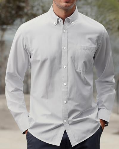 Image of J.VER Men's Oxford Shirt Solid Casual Button Down Collar Shirts Long Sleeve Dress Shirts with Pocket