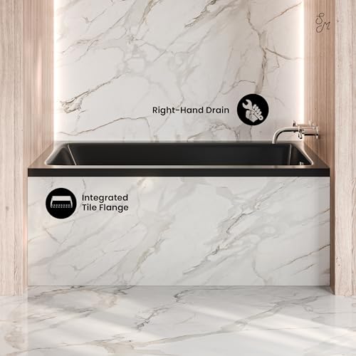Image of Swiss Madison Voltaire 54 x 30 Right Drain Soaking Alcove Bathtub in Glossy Black
