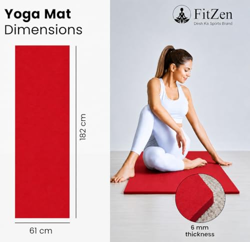 Image of Yoga Mat for Women and Men 4mm with Carry Strap EVA Material Extra Thick Exercise Mat for Workout Yoga Fitness Pilates and Meditation, Anti Tear Anti Slip For Home & Gym Use (Red)