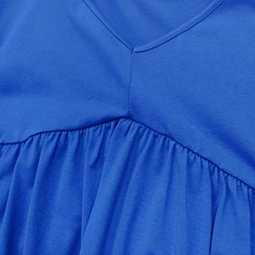 Image of Jayscreate Women's Baby Doll Dress Summer Casual Tunic Pleated Flowy Swing Short Sleeve Black V Neck Mini Dress