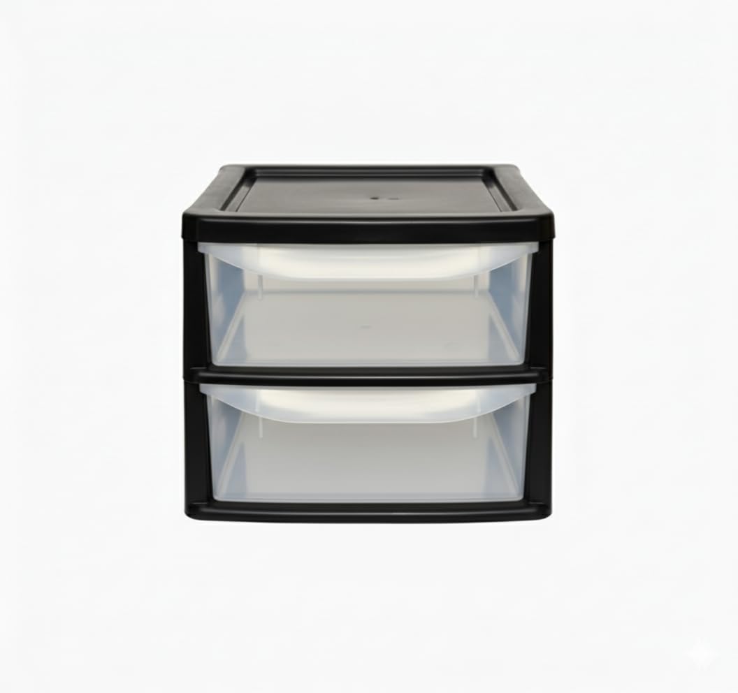 ZYORA A4 Small Plastic Storage Drawers Unit, Compact Vertical Organizer with Drawers, Durable Plastic Drawers Storage and Organization for Home, Office, Crafts & Household Use (Black/Clear, 2-Tier)