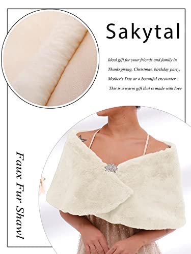 Women's Wedding Faux Fur Shawl Bride Fur Wrap Evening Dresses Faux Shrug for Bridal3