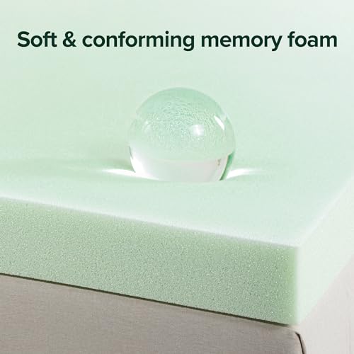 Image of ZINUS 3 Inch Green Tea Memory Foam Mattress Topper, Pressure-Relieving Layer, Ideal for Back Pain Relief, Compact WONDERBOX Packaging, CertiPUR-US Certified, Full