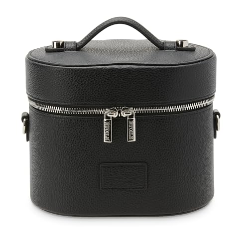 ETOILE - Oval Toiletry Case Black - Travel Makeup Bag Organizer with Shoulder Strap and Removable Divider