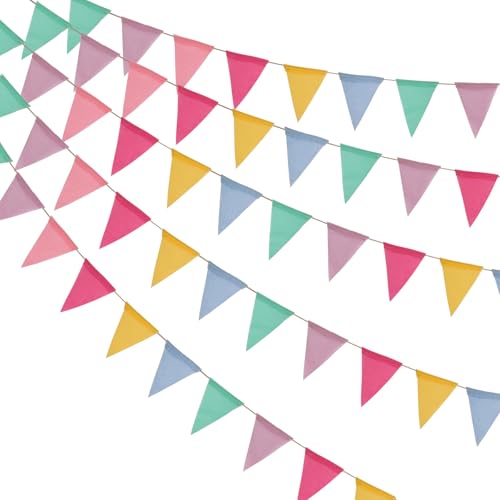 Luxoraiova 3 Stück Wimpelkette Outdoor Wetterfest, 36 Flaggen Girlande, Bunte Wimpel Stoff Leinenimitat, Regenbogen Deko für Geburtstag, Party, Kinderzimmer, Garten, Einschulung, Matschküche