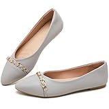 FINIWOR Ballet Flat Shoes for Womens,PU Leather Womens Loafers,Women Pointed Toe Dress Flat Shoes Casual, Comfortable Slip on Flats Shoes Women(Light Grey US05)