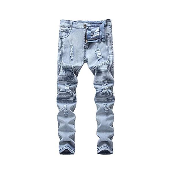 Big Boy's Slim Moto Biker Skinny Ripped Distressed Stretch Fashion Fit Denim Jeans 14 Light Blue, Light Blue