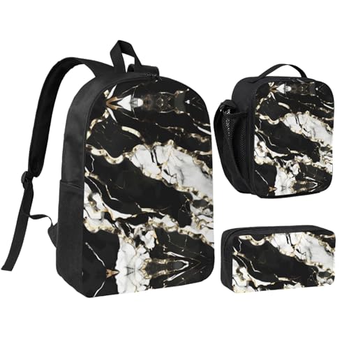 Sac à dos d'école 3 pièces EdWal marbré avec boîte à déjeuner et trousse