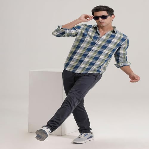 Image of BASICS 100% Cotton Checked Shirt for Men | Slim Fit | Everyday Smart Casual Wear | Full Sleeve
