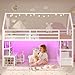 ADORNEVE Low Loft Bed Twin Size with 5 Storage Drawers, Twin Loft Bed with Bookcase & LED Lights, Open Storage Shelves, Metal House Bed with Safety Guardrail & Under-Bed Play Space for Kids, White